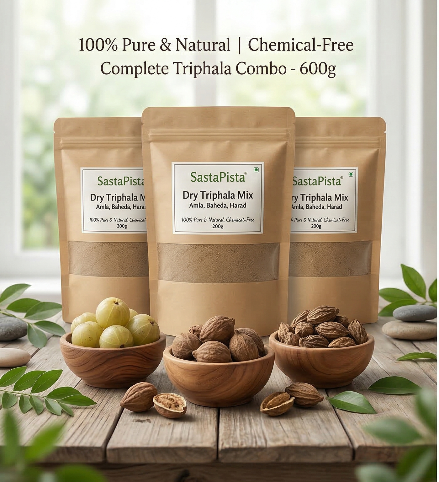 Triphala Raw Combo | Dry Amla, Baheda & Harad | 200g Each (600g Total) | Digestion, Weight Loss, Hair & Skin Care