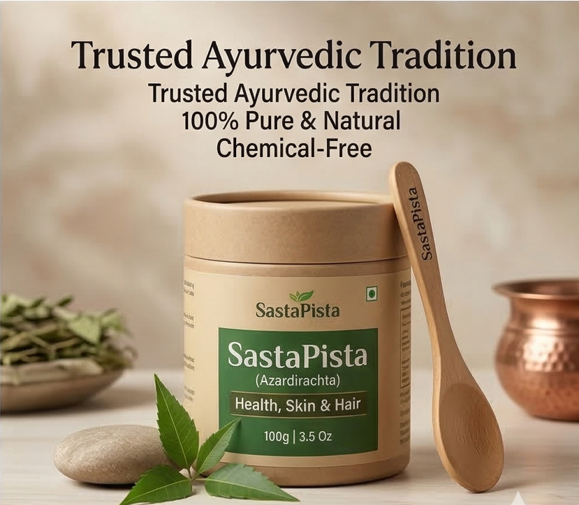 Pure & Natural Neem Leaves (Azadirachta) Powder for Health, Skin & Hair with Wooden Spoon | 100g