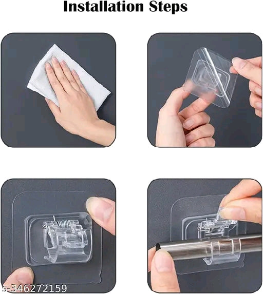 Pack of 4 Self-Adhesive Curtain Rod Holders, Wall Brackets, Towel Rods, Hook Holder