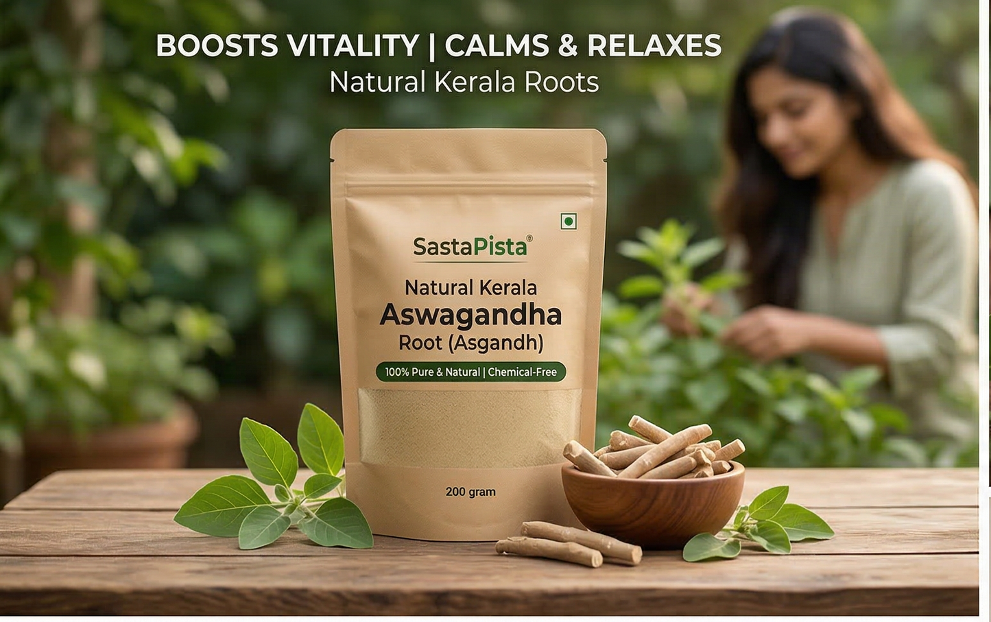 Natural Kerala Ashwagandha Root (Asgandh) | Withania Somnifera | Boosts Vitality, Energy & Immunity | 200gm