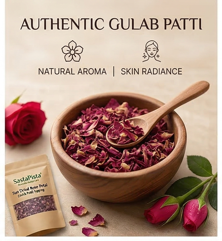 Naturals Sun Dried Rose Petal (Gulab Patti) Topping | 100% Pure & Natural | Teas, Desserts & Skincare | 50gm