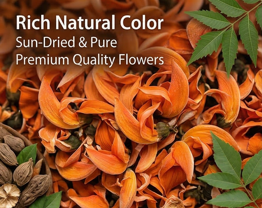Natural Palash Flowers 100gm - Tesu ke Phool Dried - Kesuda Flowers - Organic Holi Color & Beauty Herb