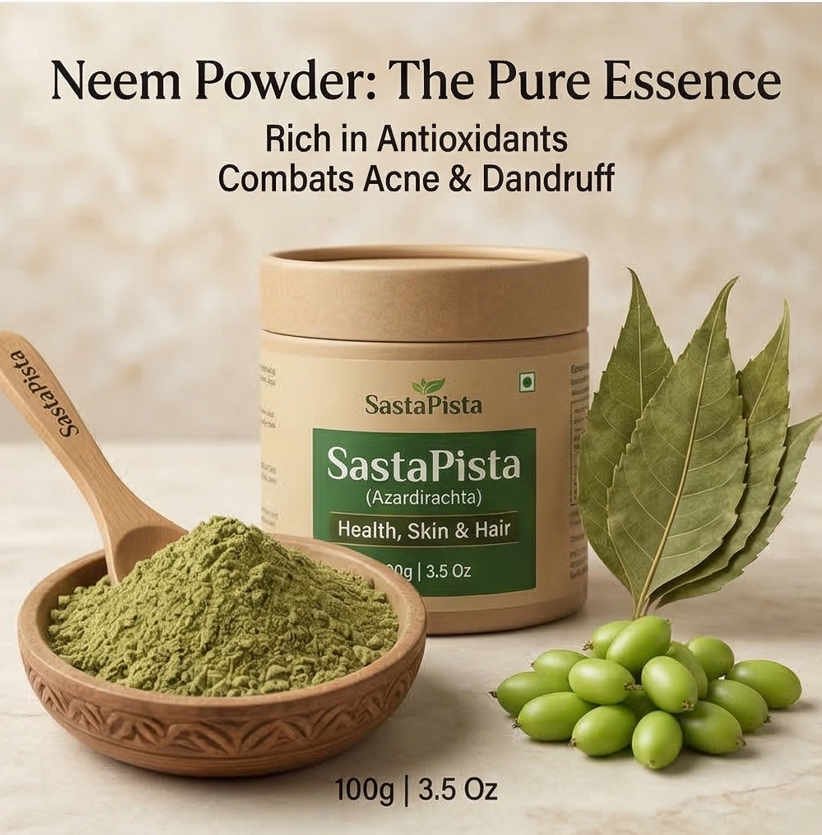 Pure & Natural Neem Leaves (Azadirachta) Powder for Health, Skin & Hair with Wooden Spoon | 100g