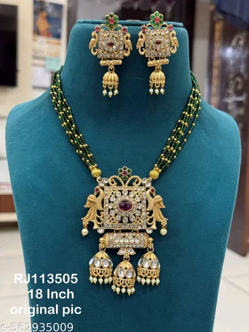 Jewellery Set Red SJ 6 - Gold Plated Necklace and Earrings with Pearls