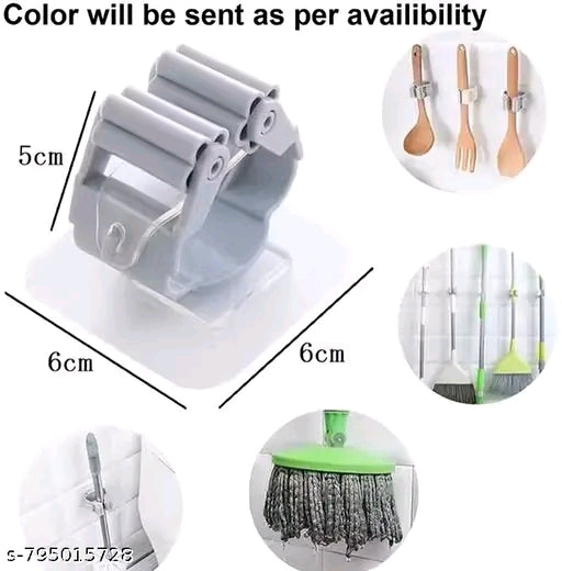 Mop Holder | Wiper, Brush, Broom Holder No Drilling Wall Mount Hook | Pack of 3
