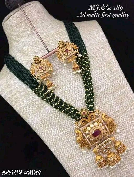 Jewellery Set Red SJ 6 - Gold Plated Necklace and Earrings with Pearls