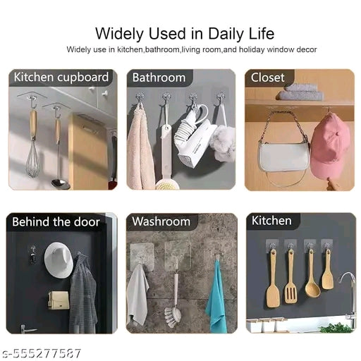 Adhesive Wall Hooks – Frame Hook – Combo Pack (10+10) – Heavy Duty – Nail Free Sticky Hooks with Stainless Steel Hooks for Kitchen, Bathroom, Towel and Ceiling– Pack of 20