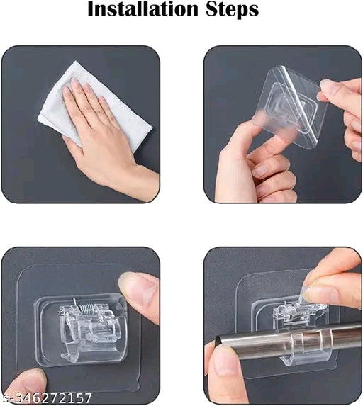 Pack of 4 Self-Adhesive Curtain Rod Holders, Wall Brackets, Towel Rods, Hook Holder