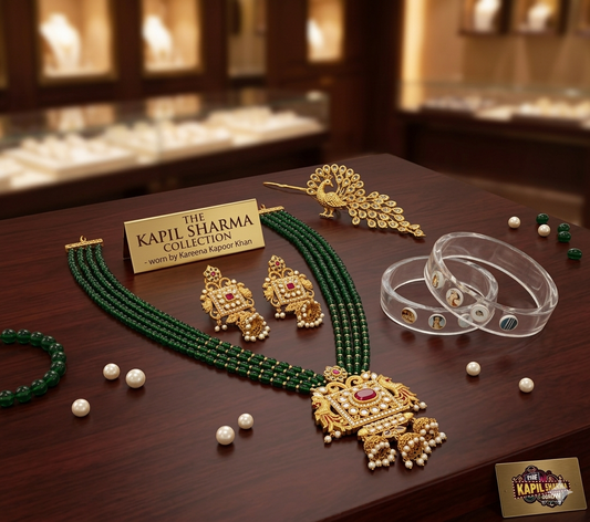 Jewellery Set Red SJ 6 - Gold Plated Necklace and Earrings with Pearls