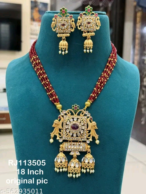 Jewellery Set Red SJ 6 - Gold Plated Necklace and Earrings with Pearls